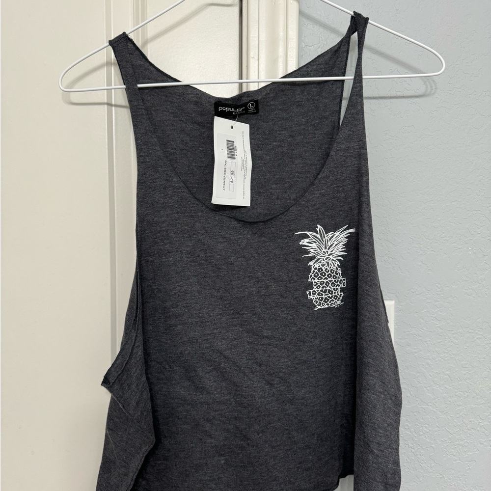 Pineapple Cropped Gray Tank Top by Popular Basics